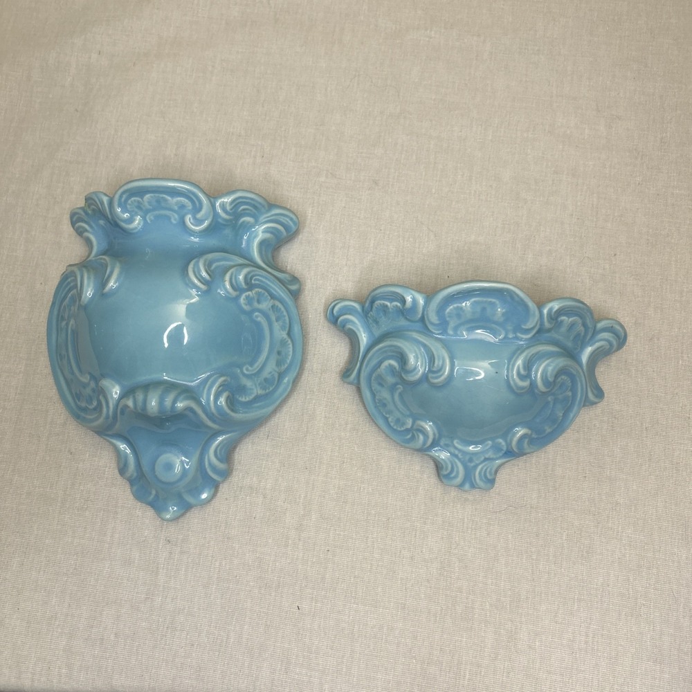 Vintage El Margo Mexico Wall Pocket Pair • Aqua  Ceramic • Mid-Century